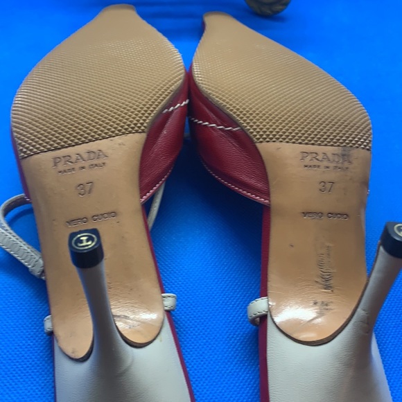 Prada kitten heels size 37 red beige cream - Picture 9 of 11